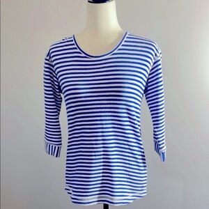 Talbots Blue & White Shirt Key Hole Details at Back Neckline 3/4 Sleeves Size SP